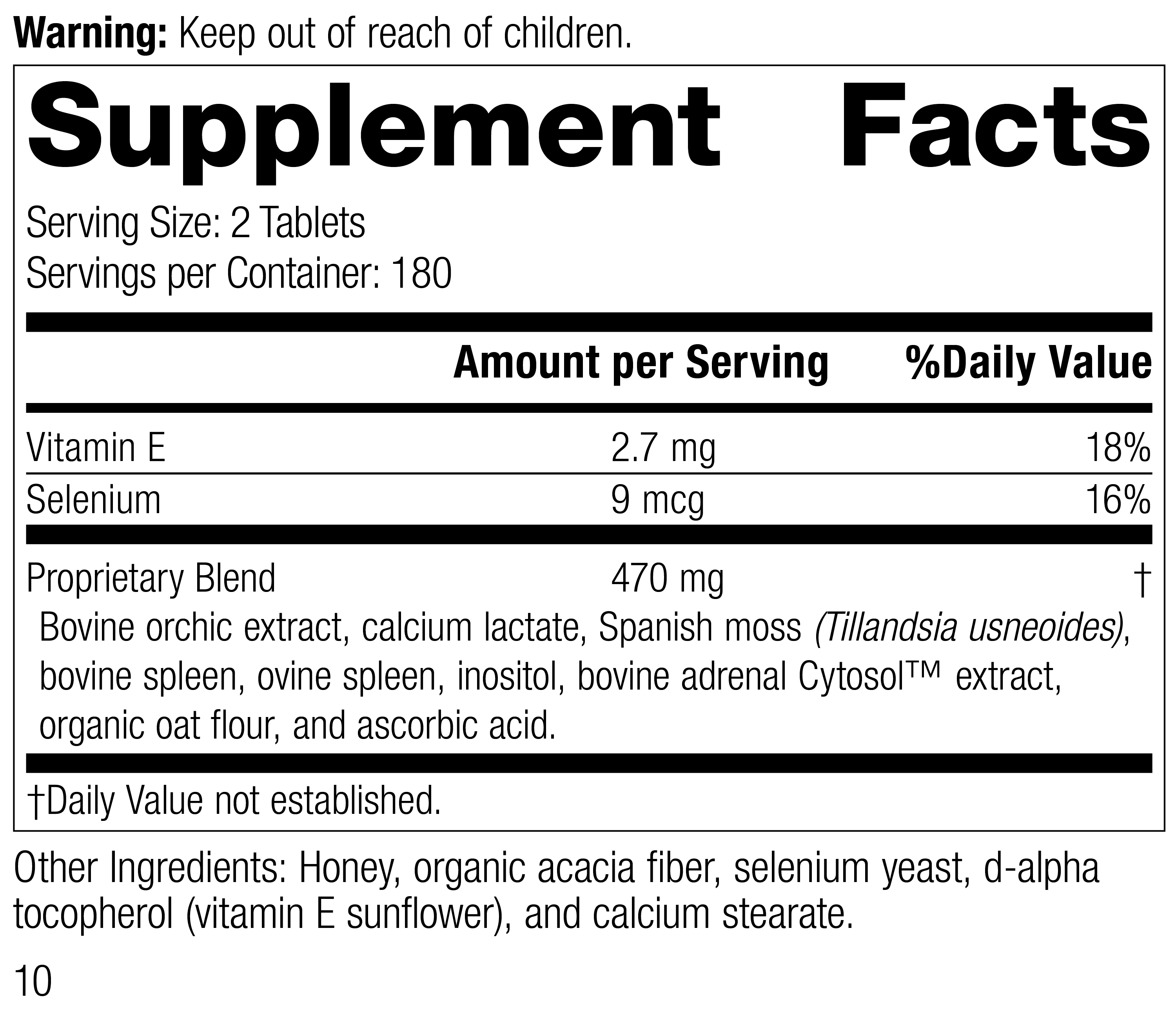 Cataplex® E2, 360 Tablets, Rev 09 Supplement Facts
