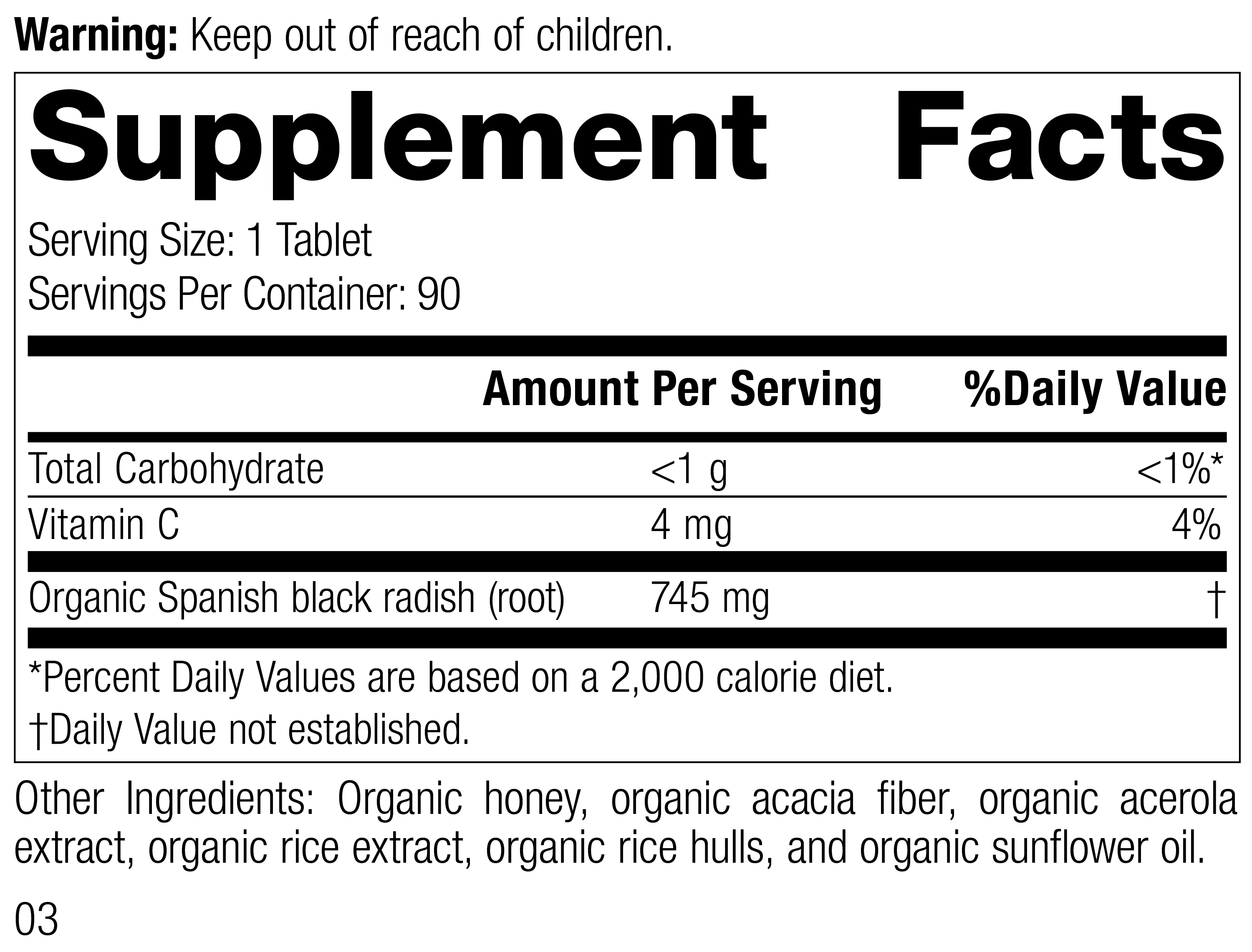 Spanish Black Radish,90 Tablets, Rev 01 Supplement Label